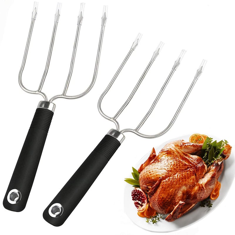KAYCROWN Turkey Lifter Forks Set of 2 Stainless Steel Turkey Lifters with Non-Slip Handle Turkey and Poultry Lifters Turkey Claws Carving Fork - Image 1